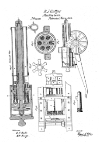 US36836 הפטנט של ריצ'ארד גטלינג מ-1862 על מכונת ירייה מרובת קנים